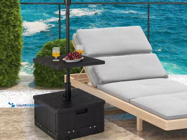 Lot 49-1631964 - 175lb. Fillable Wheeled Patio Umbrella Base with Table Tray in Black, Model # GYM11684, Unused.  Ref...
