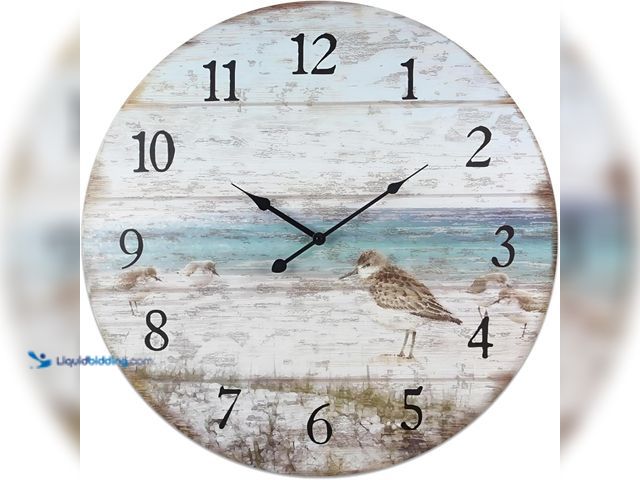 Lot 49-5488337 - Young's Inc Wood Sand Piper Wall Clock - Wall Clocks for Living Room Decor - Functional and Decorati...