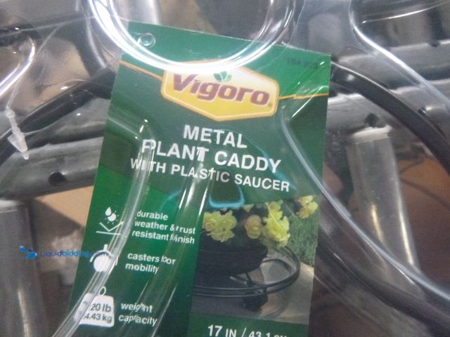 Lot 49-1518511 - Vigoro 17 in. Black Metal Plant Caddy (17 in. D x 2.8 in. H) with Wheels Model # 154273, Unused  Ref...