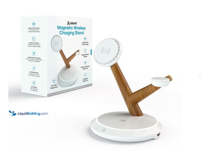 Lot 49-1627111 - Atomi Qi2 Magnetic Wireless Charging Stand Model #15182172692, Unused, Has Attachments, Powers On  R...