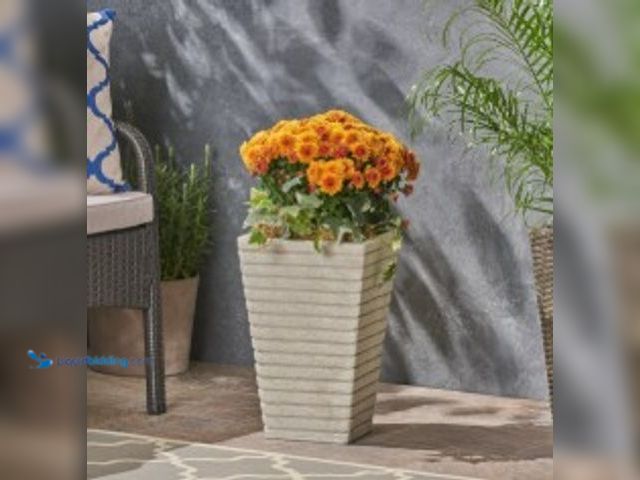 Lot 49-5476423 - Jadiel Outdoor Riveted Light weight Concrete Square Tapered Garden Urn Planter, Antique White. Unuse...