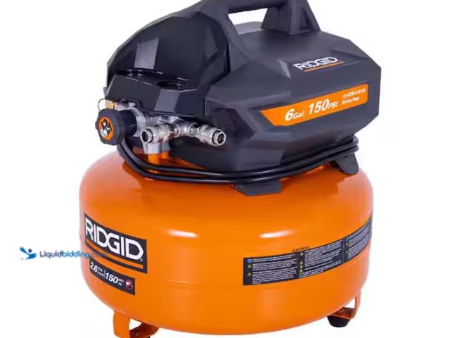 Lot 49-1570217 - RIDGID 6 Gal. 150 PSI Portable Electric Oil-Free Jobsite Pancake Air Compressor with Dual Pressure G...
