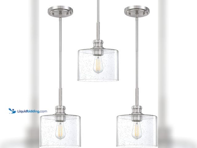 Lot 49-5408158 - 3 Pack 1 Light Modern Kitchen Island Pendant Light 7.5 Inch Clear Seeded Glass Brushed Nickel Finish...