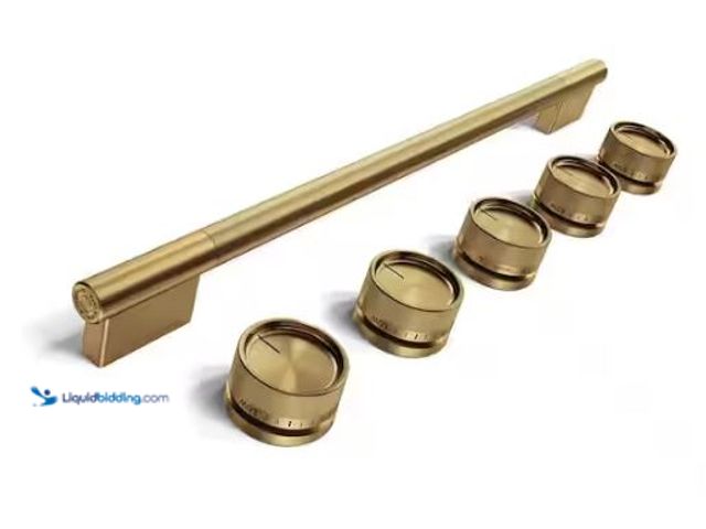 Lot 49-1565974 - KitchenAid Brass Slide-In Convection Range Handle and Knob Hardware Accessory Kit 1-pack, Model # W1...