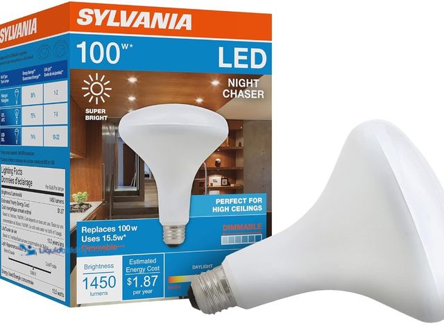 Lot 49-1571292 - Sylvania Night Chaser LED BR30 Light Bulb, 100W = 15.5W, Dimmable, 10 Year, Super Bright, 1450 Lumen...