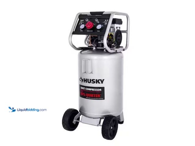 Lot 49-1577469 - Husky 20 Gal.165 PSI Vertical Electric Oil-Free Quiet Auto/Workshop Air Compressor with Dual Gauges ...