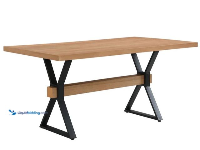 Lot 49-1623705 - Farmhouse Style X Shaped Legs Dining Table With Metal - Natural, Model # N771P256935Q, MSRP $736.05,...
