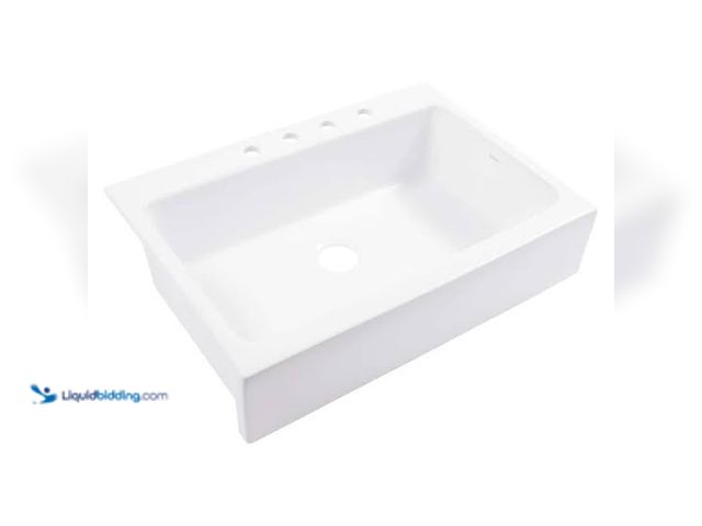 Lot 49-5549618 - SINKOLOGY Parker 34 in. 1-Hole Quick-Fit Farmhouse/Apron-Front Drop-In Single Bowl Crisp White Firec...