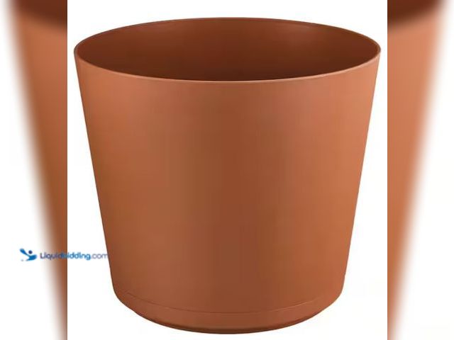 Lot 49-2006287 - Vigoro Kyra Large Clay Plastic Round Planter with Attached Saucer (20 in. L x 20 in. W x 17.32 in. H...