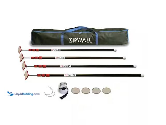 Lot 49-1556671 - ZipWall 10 ft. Stainless Steel Dust Barrier Poles with 2-Adhesive Zippers and a Carry Bag Black (4-P...