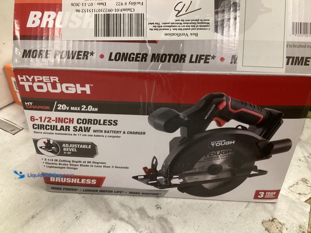 Lot 49-5551762 - HyperTough 6-1/2 Inch Cordless Circular Saw, Unused without battery, has charger and attachments