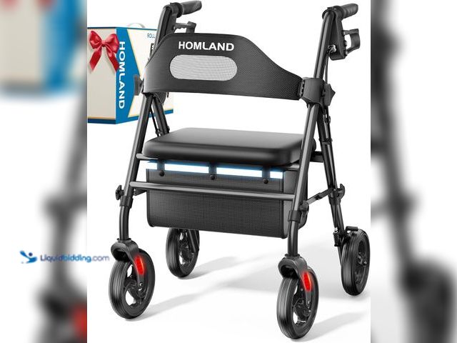 Lot 49-5453218 - HOMLAND Foldable Rollator Walkers with Seat for Seniors, 8'' Big Wheels, 350 lb. Weight Capacity, Ad...
