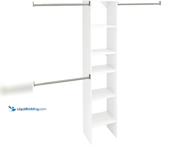 Lot 49-3532468 - ClosetMaid SuiteSymphony Wood Closet Organizer Starter Kit with Tower and 3 Hang Rods, Shelves, Adju...