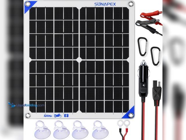 Lot 49-5406921 - SUNAPEX Solar Battery Charger Maintainer, 20W 12V Portable Waterproof Solar Panel Trickle Charger wi...