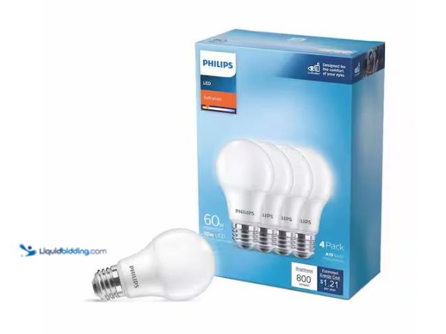 Lot 49-1624621 - Lot of (4) Philips 60-Watt Equivalent A19 Non-Dimmable E26 LED Light Bulb With Eye Comfort Technolog...