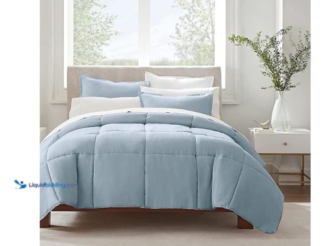 Lot 49-1555663 - SERTA Simply Clean Ultra Soft Hypoallergenic Solid 3 Piece Comforter Set, Full/Queen, Light Blue, Mo...