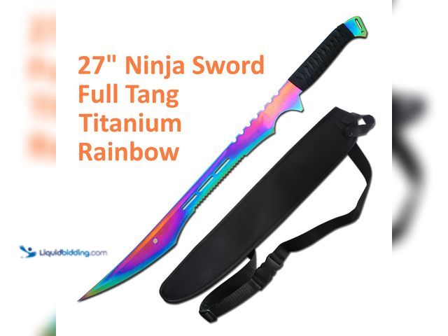 Lot 49-1820703 - Full Tang Ninja Sword 27" Rainbow Titanium - NEW - Made from a single piece of stainless steel, this...