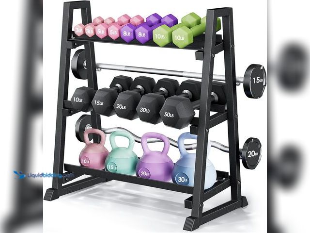 Lot 49-5553652 - Leteuke 3 Tier Dumbbell Rack Stand Only, 1300LBS Heavy Duty | Trapezoidal Frame for Stability, Space...