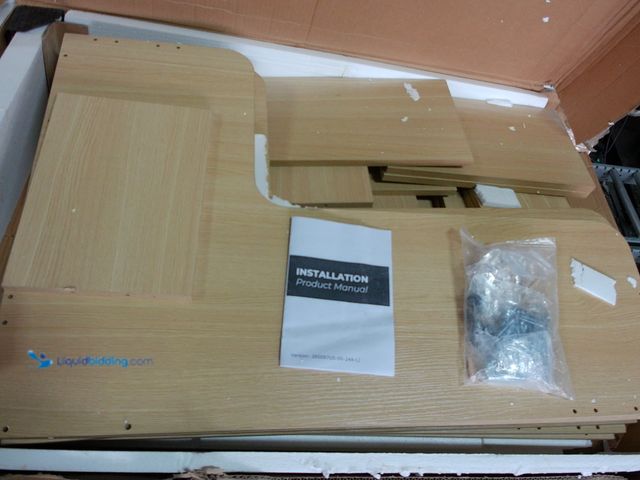 Lot 49-3473708 - L Shaped Corner Shelf, Light Colored Wood Finish, Unused.  Ref#BULK1126