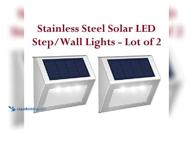 Lot 49-1616218 - Lot of 2 Stainless Steel Solar LED Step/Wall Lights 3.9"L x 3.1"T x 1"W - NEW - Featuring a Stainles...