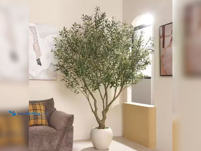 Lot 49-1623490 - DR.Planzen 8 ft. Artificial Olive Tree with Large White Planter, Fake Olive Silk Tree for Indoor Hom...