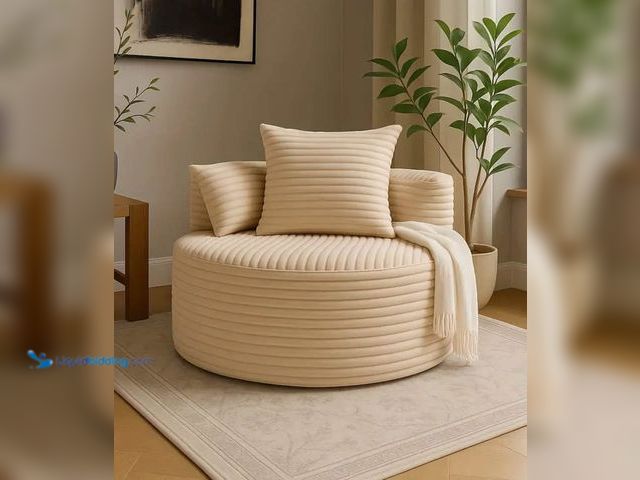 Lot 49-5459503 - Modern Corduroy Sofa with Plush Cushions - Spacious Deep Seat, Soft Chenille Fabric & High-Density F...