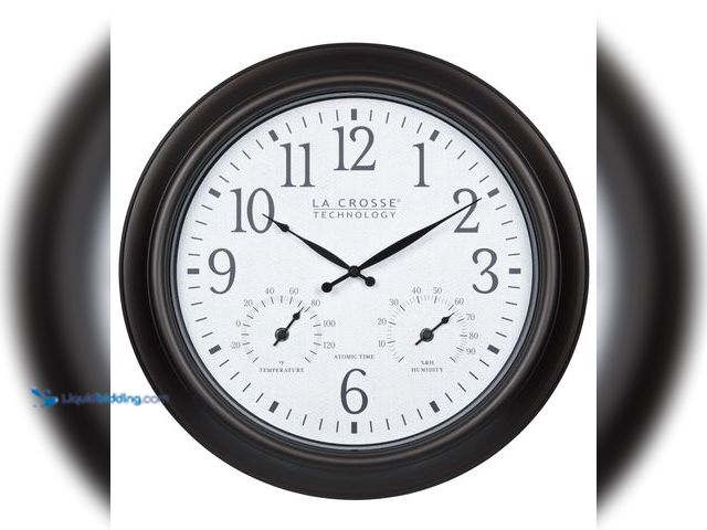 Lot 49-2001079 - La Crosse Technology 18-inch Indoor/Outdoor Brown Atomic Analog Wall Clock, 404-89027-INT, Model # B...