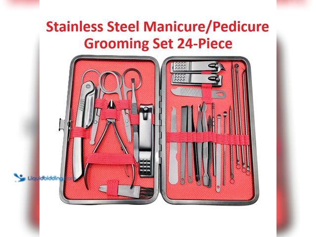 Lot 49-1616167 - Stainless Steel Manicure/Pedicure 24-Piece Grooming Set with Soft Carrying Case - NEW - This Profess...