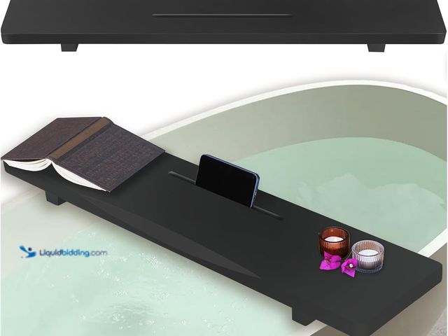 Lot 49-5437358 - Stylish Black Bamboo Bathtub Tray Caddy with Adjustable Legs, Minimalistic Design Bath Tray for Tub,...
