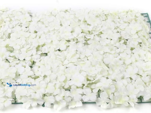 Lot 49-5408437 - Flower Wall Panel White Floral Mat 3D Fake Hydrangea Wall Decorative Faux Flower Wall. Approx 15 Sq ...