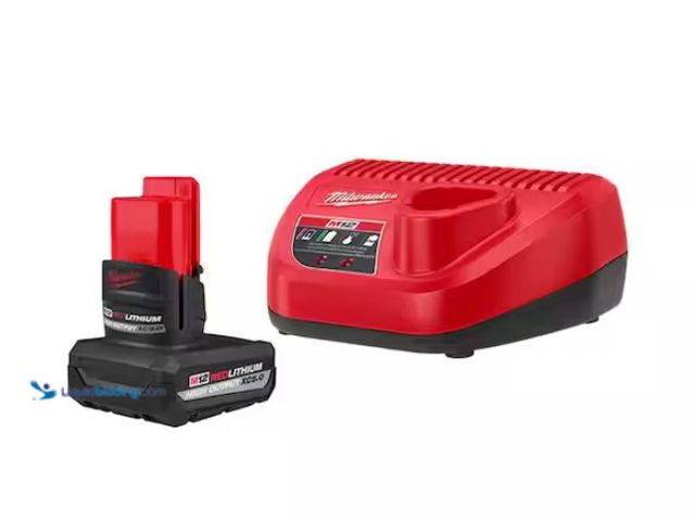 Lot 49-1567871 - Milwaukee M12 12-Volt Lithium-Ion XC High Output 5.0 Ah Battery Pack with Charger Starter Kit, Model...