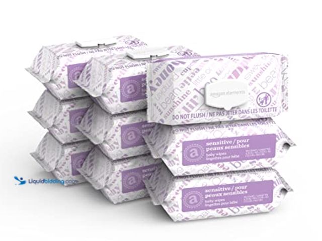 Lot 49-5437175 - Amazon Elements Baby Wipes, Sensitive, 810 Count, Flip-Top Packs, Pack of 9, [Model: 195515033039] U...