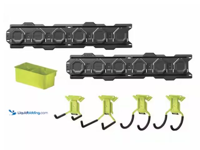 Lot 49-2000988 - RYOBI LINK 7-Piece Wall Storage Kit, Heavy Duty Wall Hooks, Model # STM503K, Unused, Has attachments...