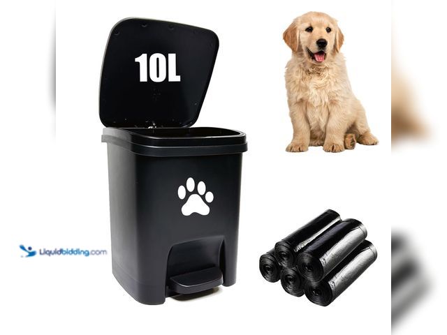 Lot 49-5437771 - Dog Poop Trash Can Outside, Dog Waste Trash Can with Lid Odor Control for Outdoors - 10L Black, with...