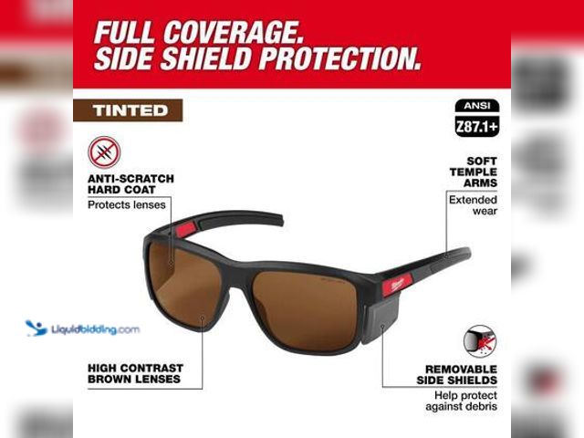 Lot 49-3565695 - Milwaukee Brown Full Frame Anti-Scratch Safety Glasses with Removable Side Shields. Model # 48-73-25...