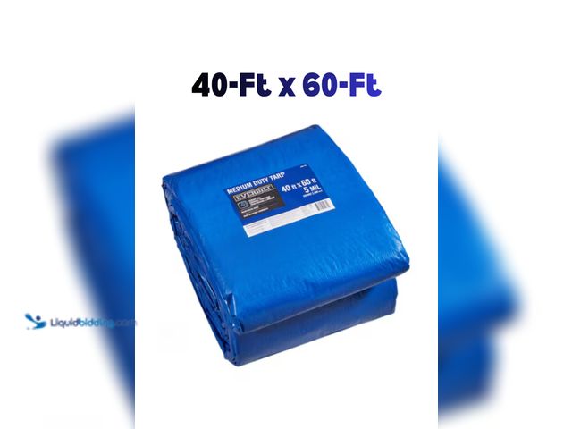 Lot 49-1636764 - Everbilt 40 ft. x 60 ft. Blue Medium Duty Tarp Model # PY007, New, Factory Sealed, Opened To Verify,...