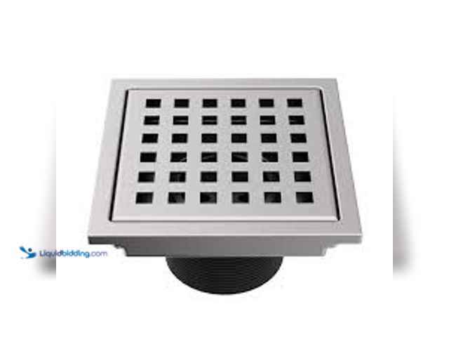 Lot 49-5411771 - VIGO Elan 4 in. Square Shower Drain in Brushed Nickel, Model # VG07004BN. Unused
