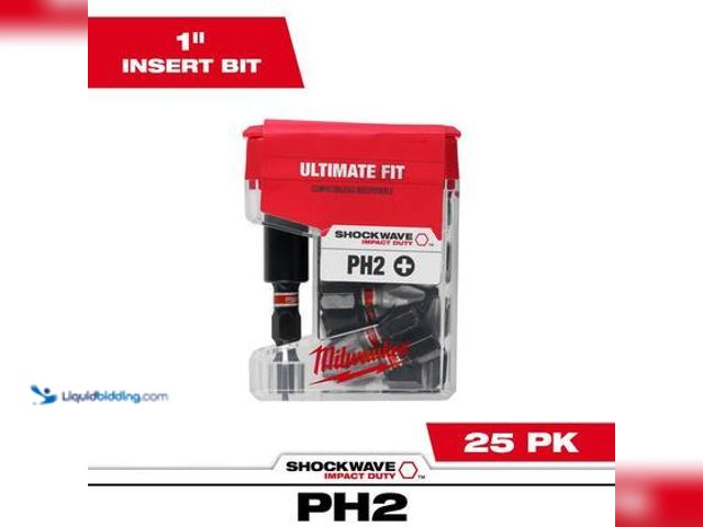Lot 49-3565759 - Milwaukee SHOCKWAVE Impact Duty 1 in. Phillips #2 Alloy Steel Insert Bit With Holder (25-Pack). Mode...