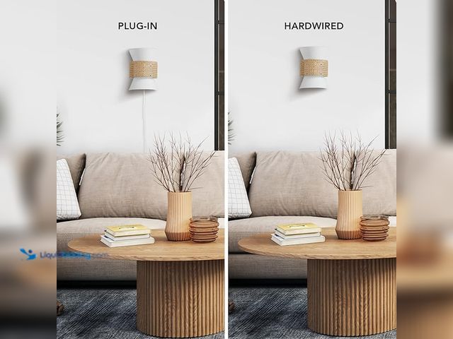 Lot 49-5414630 - GLOBE Electric 65925 2-Light Plug-in or Hardwire Wall Sconce, Matte White Fabric Shade with Natural ...