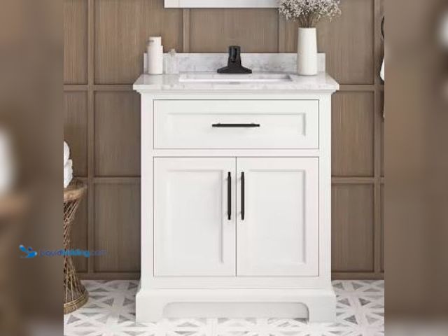 Lot 49-5441242 - Home Decorators Collection Doveton 30 in. Single Sink Freestanding White Bath Vanity with White Engi...