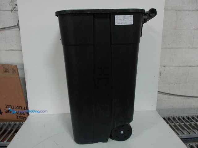 Lot 49-1562612 - HDX 45 gal. Black Heavy Duty Outdoor Trash Can with Wheels. Model # 999-2445W. Slightly Used. Scuffs...