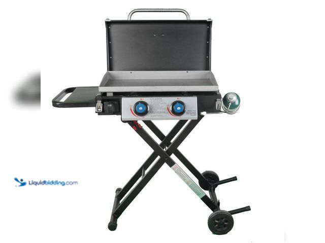 Lot 49-5416417 - Razor 25 in. 2-Burner Portable Propane Gas Griddle with Lid and Folding Cart in Black. [Model # GGC2...