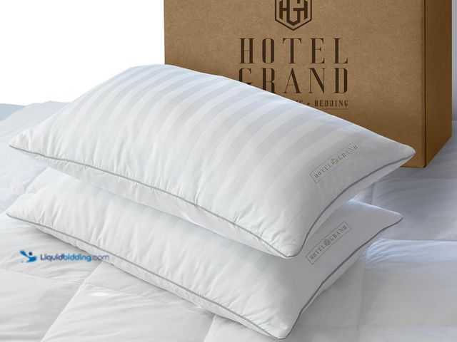 Lot 49-5406307 - Hotel Grand Fluffy Feather Down Pillow 100% Cotton Standard Size Pillow Set of 2 Pack Medium Firm Hy...