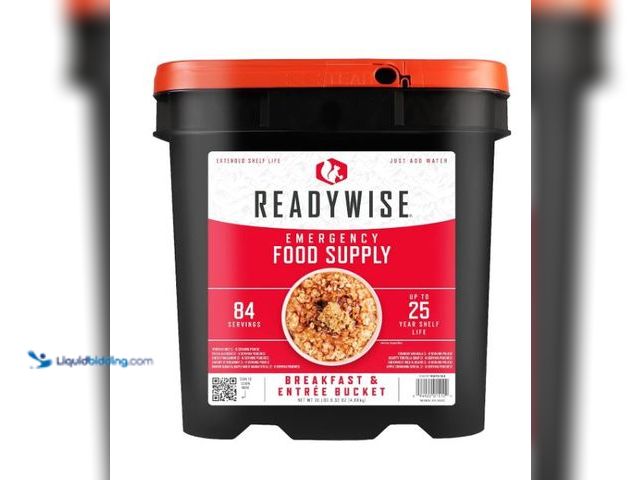Lot 49-1569672 - ReadyWise Emergency Food Supply - 84 Servings Breakfast & Entrée Bucket, Protein Meals, Dehydrated &...