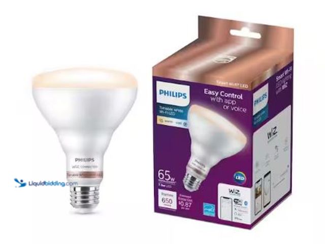 Lot 49-1625557 - Lot of (4) Philips 65-Watt Equivalent BR30 LED Smart Wi-Fi Tunable White Light Bulb Powered by WiZ w...