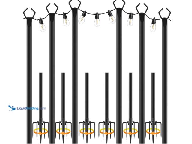 Lot 49-1571257 - 6 Pack 10 ft Heavy Duty Metal String Light Poles Adjustable Outdoor Lighting Stand for Patio, Backya...