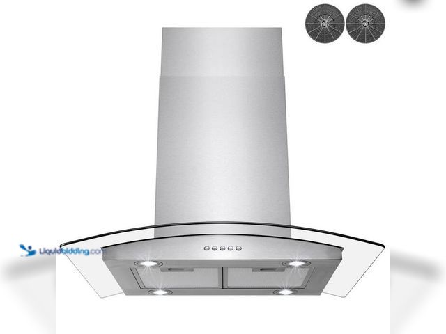 Lot 49-2024357 - Golden Vantage 30 in. Convertible Kitchen Island Mount Range Hood in Stainless Steel with Tempered G...