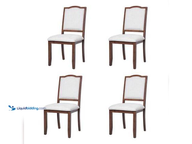 Lot 49-5572008 - Harper & Bright Designs Cherry and Beige Linen Upholstered Dining Chairs (Set of 4) with High Back, ...