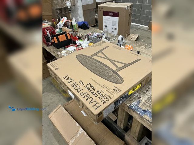 Lot 49-5509823 - Hampton Bay 32" Round Metal Outdoor Coffee Table with Ceramic Tile Top. Model # 735.2380.00, Unused,...