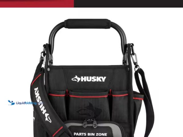 Lot 49-3614732 - Husky 10 in. Tool Tote with Integrated Parts Bin Zone, Model # 526-316, Unused. (NOTE: Dusty from st...